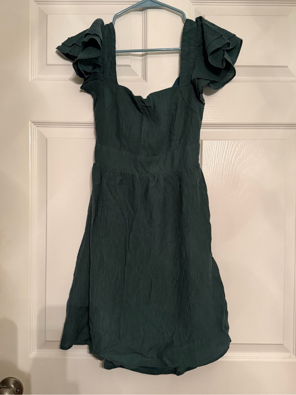 Altar'd State Forest Green A-Line Mini dress with Ruffle Sleeves